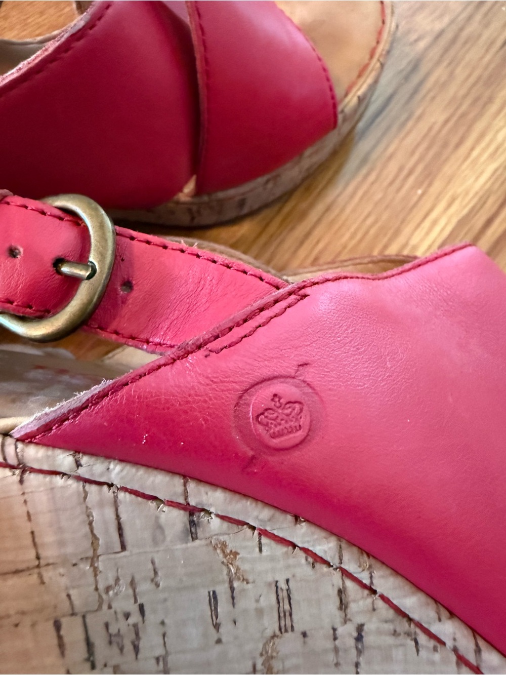 Børn Malheur Red Leather Slingback Cork Wedge Sandals Size 8 - Picture 7 of 7